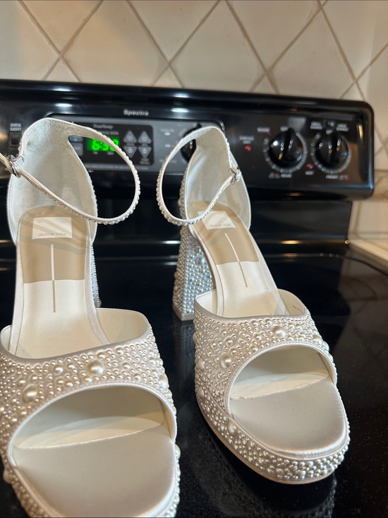 Dolce Vita Pearl-Embellished Ivory Platform Heels